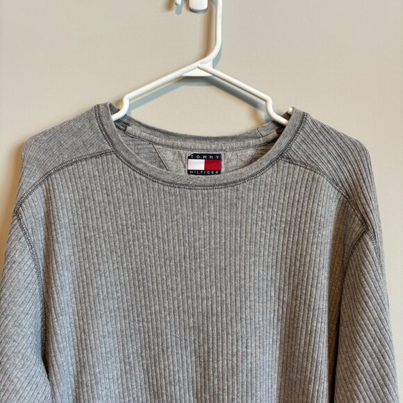 Tommy Hilfiger Men's Large Long Sleeve Ribbed Thermal Gray Layering 90s Vibe - Picture 6 of 12